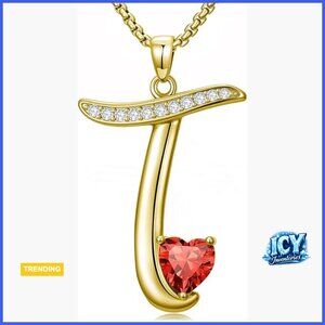 18k Gold Plated Initial Necklace with Birthstone Pendant